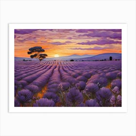 Lavender field with sunset Art Print