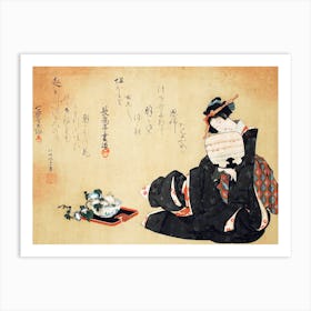 Woman With Morning Glories, Katsushika Hokusai Art Print