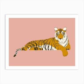 Tiger Relaxing - Pink Art Print