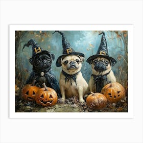 Halloween Pugs In Oil 15 Art Print