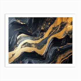 Abstract Golden and Black Shapes 1 Art Print