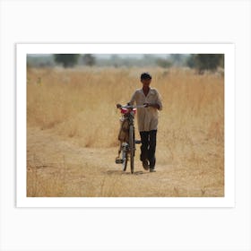 Boy With Bicycle In Rajasthan, India Art Print