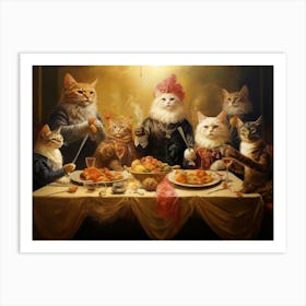 Regal Flamboyant Cats At A Smoky Banquet Art Print