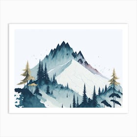 Mountain And Forest In Minimalist Watercolor Horizontal Composition 18 Art Print