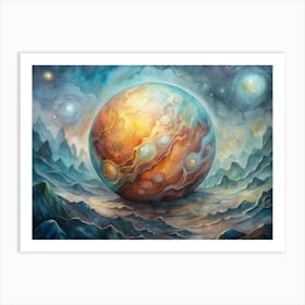 A Design Of An Exoplanet With Glowing Alien Like T Art Print