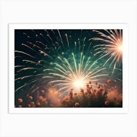 An Image Of A Vibrant Display Of Fireworks Exploding In The Night Sky Art Print