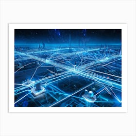 Abstract Digital Painting Showcasing A Vast Network Of Geometric Connections Central Nodes Pulsatin (5) Art Print