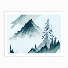 Mountain And Forest In Minimalist Watercolor Horizontal Composition 426 Art Print