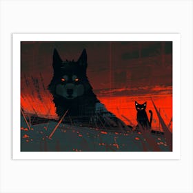 The Husky and Her Kitten Impressionist Art Art Print