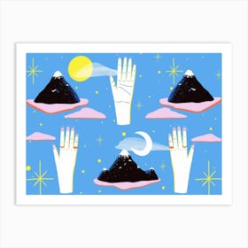 Hands & Mountains In Blue Art Print