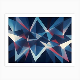 Abstract Background With Overlapping Triangles In Blue, White, And Red, Creating A Sense Of Depth And Dimension Art Print