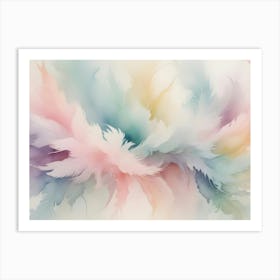 A Soft And Ethereal Image Of A Cluster Of Feathers In Shades Of Pink, Blue, And Green, Creating A Dreamy And Romantic Atmosphere Art Print