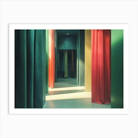 Hallway With Colorful Curtains Art Print