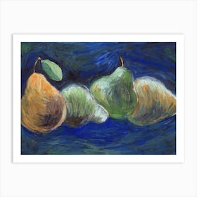 Four Pears - blue painting still life kitchen food impressionism impressionist fruits Art Print