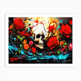 Skulls And Roses Gothic 5 - Skull And Black Art Print