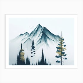 Mountain And Forest In Minimalist Watercolor Horizontal Composition 368 Art Print