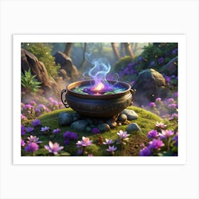 Mystical Cauldron In Enchanted Forest Art Print