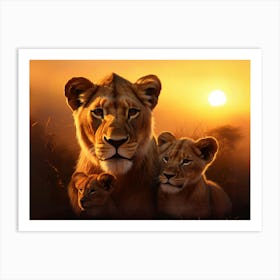 Lioness and Her Cubs Art Print