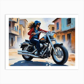 Woman On A Motorcycle 1 Art Print