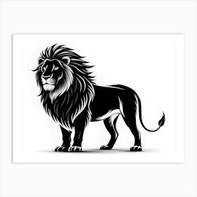 Black And White Lion Silhouette 1 Art Print