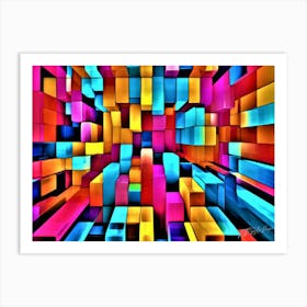 Abstract Op Art - Colorful Cubes Art Print