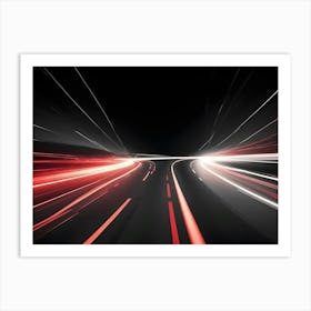 A Long Exposure Shot Of A Winding Road With Car Headlights Creating Streaks Of Red And White Light Against A Dark Background Art Print