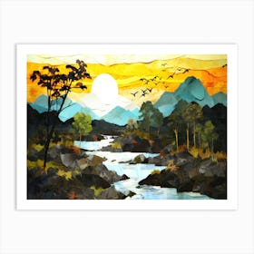 Sunset Stream - Sunset In The Mountains Art Print