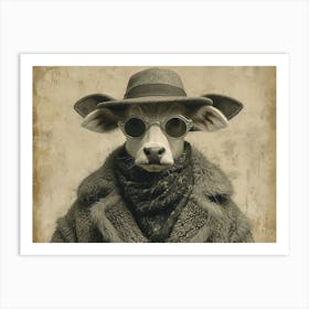 Absurd Bestiary: From Minimalism to Political Satire. Cow In Hat Art Print