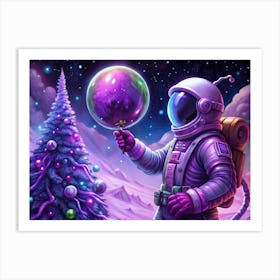 Astronaut Holding A Bubble On A Snowy Planet Art Print