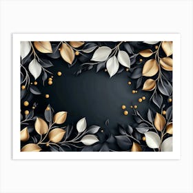 Gold Leaves On Black Background Art Print