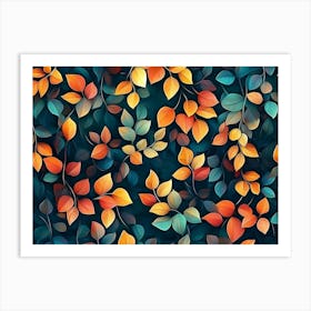 Hanging Branches Seamless Pattern Leaves Fall with Bright Color Flowers Art Print