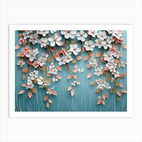 Seamless Pattern Willow Branches Hanging On Above With Flowers And Leave 3d Abstraction 1 Art Print