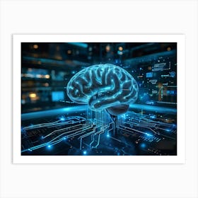 Abstract Concept Of A Human Brain Dotted With Icons Of Security And Innovation Acting As An Interf (1) Art Print