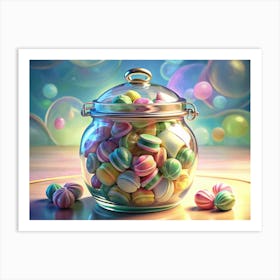 Glass Jar Filled With Colorful Candy Art Print