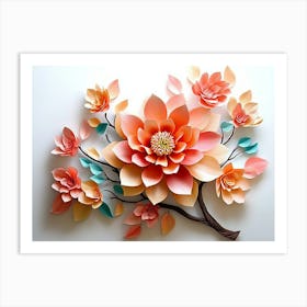 Blossoming 3d Floral Artistry Leaves, Flowers And A Mesmerizing Art Print