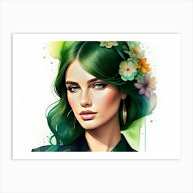 Green Haired Girl Art Print