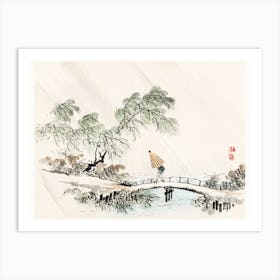 A Man Crossing The Bridge, Kōno Bairei Art Print