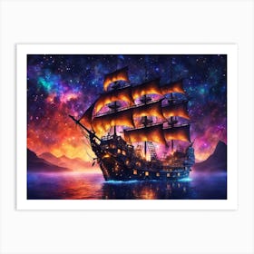 Ship In The Night Sky Art Print