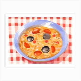 A Plate Of Paella, Top View Food Illustration, Landscape 4 Art Print