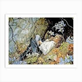 Girl Laying In The Forest Art Print