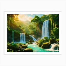 Vivid visual of a Waterfalls In The Jungle Art Print