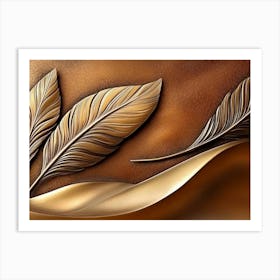 Rustic 3d Textured Art Almond Brown Background Faded Brass Feathers Abstract Sandy Dunes Warm Art Print