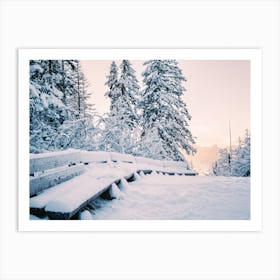 Benches In Snow Art Print