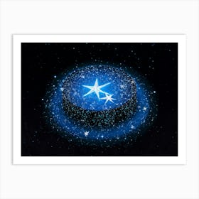 Abstract Illustration Of A Bright Blue And Black Double Star Radiating A Glow With A Pattern Of Twi (1) Art Print