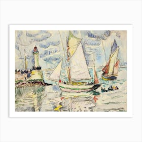 Two Fishing Vessels Off The Entrance To Granville Harbour, Paul Signac Art Print