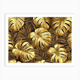 Gold Tropical Leaves 1 Art Print