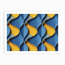 3D Geometric Blue And Yellow Wavy Pattern Art Print