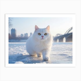 White Cat In Winter 1 Art Print