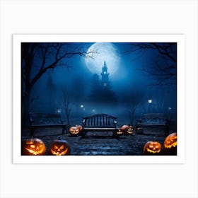 Celebration Old Horror Holiday Tree Moonlight Lantern Mist Head Table Eye Glow Pumpkin (28) Art Print