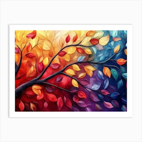 Elegant Colorful Tree with Vibrant Leaves Hanging Branches Illustration Background 1 Art Print